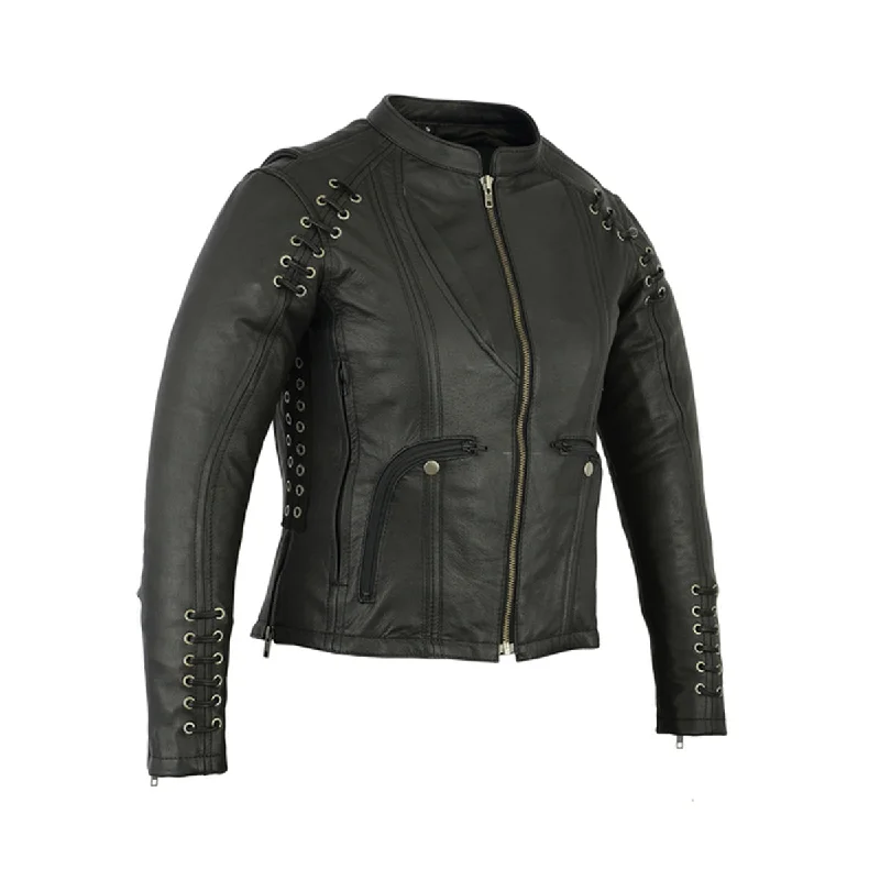 WOMEN'S STYLISH JACKET WITH GROMMET AND LACING ACCENTS