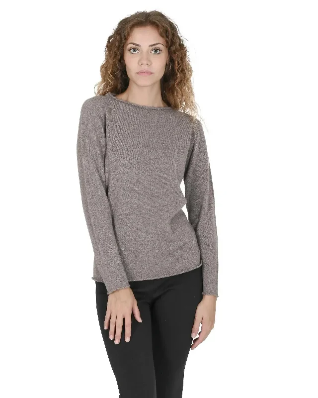 Crown of Edinburgh Cashmere Women's Cashmere Boatneck Sweater in Taupe - S