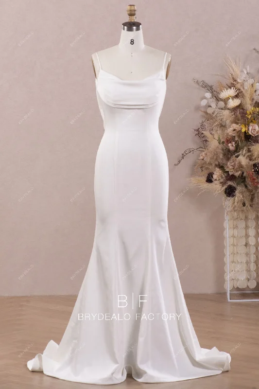 Cowl Neck Thin Straps Elegant Crepe Mermaid Bridal Gown