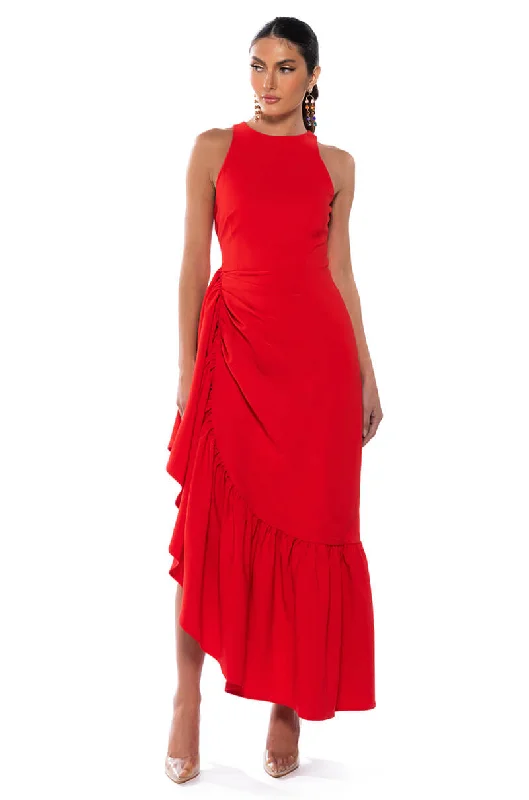 DANCE WITH ME RUCHED WAIST SLEEVELESS MAXI DRESS