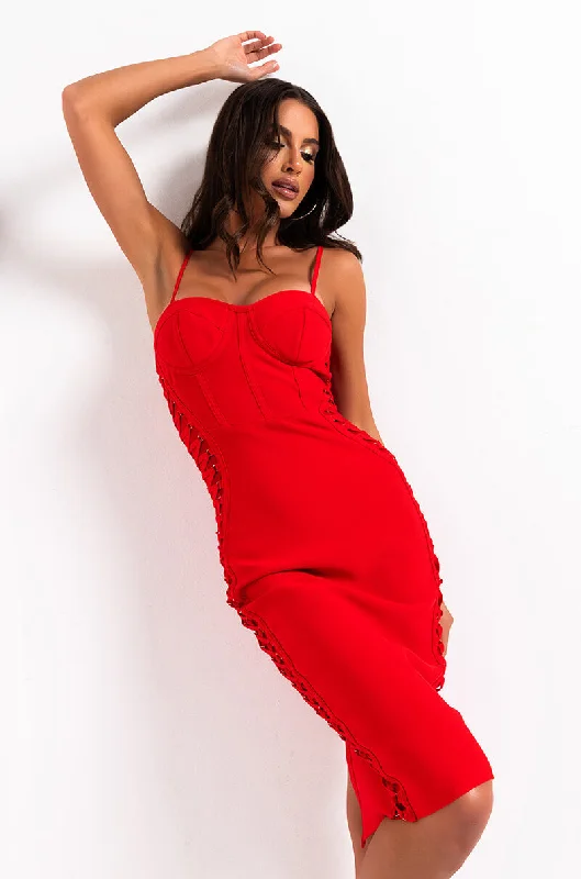 DATE NIGHT BANDAGE MIDI DRESS RED