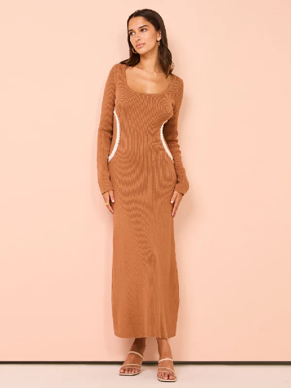 Mon Renn Connect Midi Dress in Chai