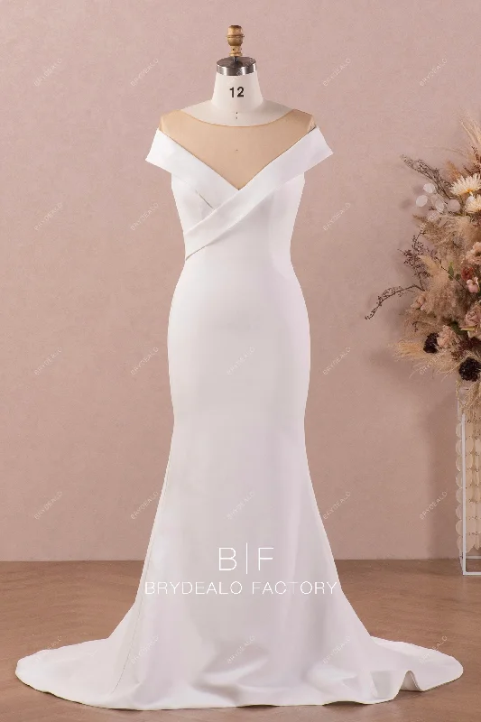 Illusion Off Shoulder Crepe Mermaid Simple Wedding Dress