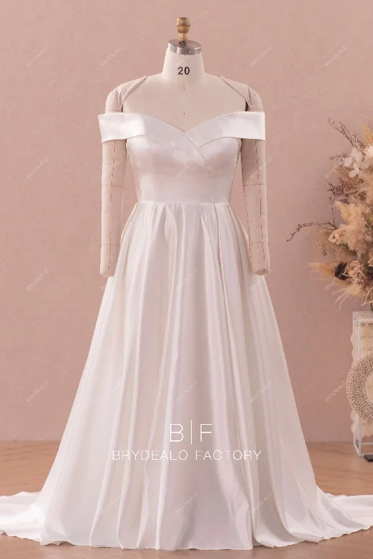 Plus Size Elegant Off Shoulder Satin A-line Simple Wedding Dress