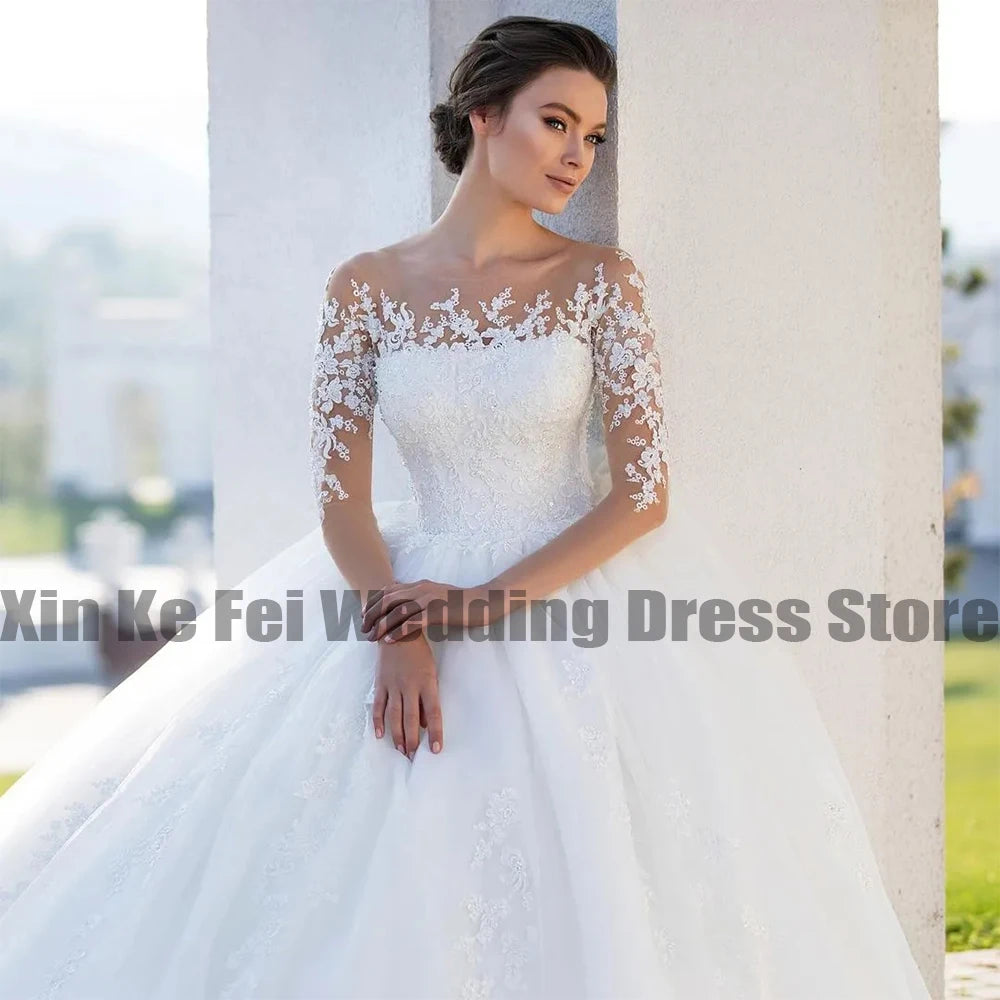 Wedding Dresses Bridal Gown Round Neck Long Sleeves