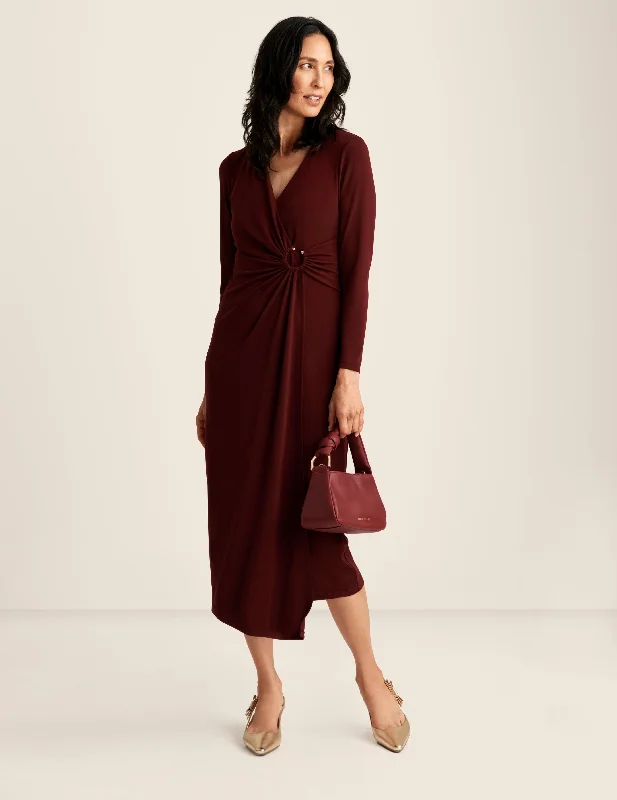 Shirred O Ring Midi Dress