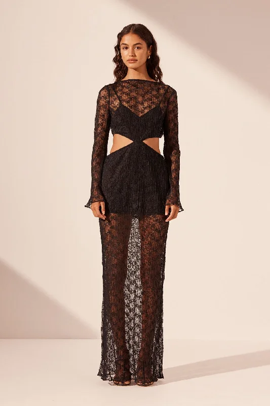 SOL LACE CUT OUT MAXI DRESS - BLACK