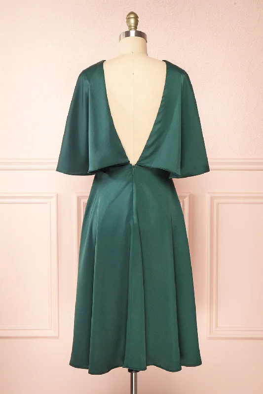 Tordis Green | Satin Midi Dress w/ Bell Sleeves