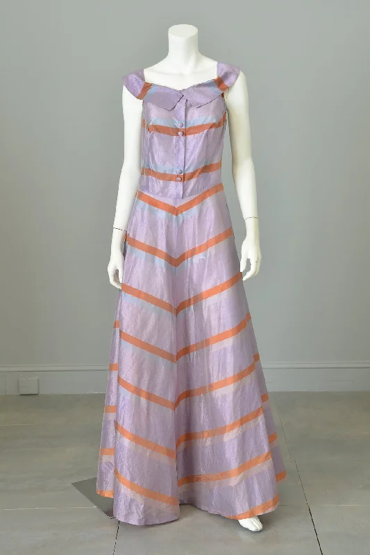 1940s 50s Lilac and Copper Metallic Chevron Jumper Style Gown