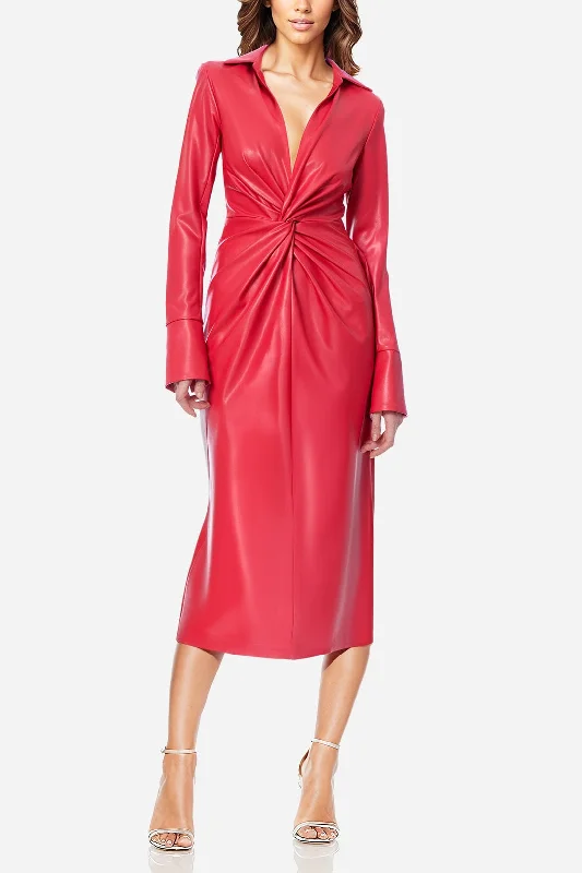 The Mary | Strawberry Twist Faux Leather Cocktail Dress