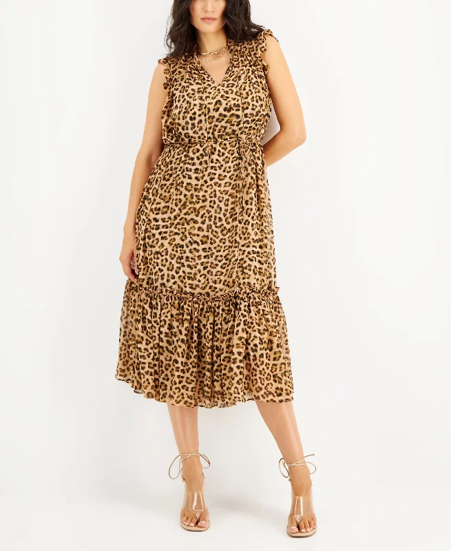 INC International Concepts Womens Cheetah Print Flutter Sleeve Dress