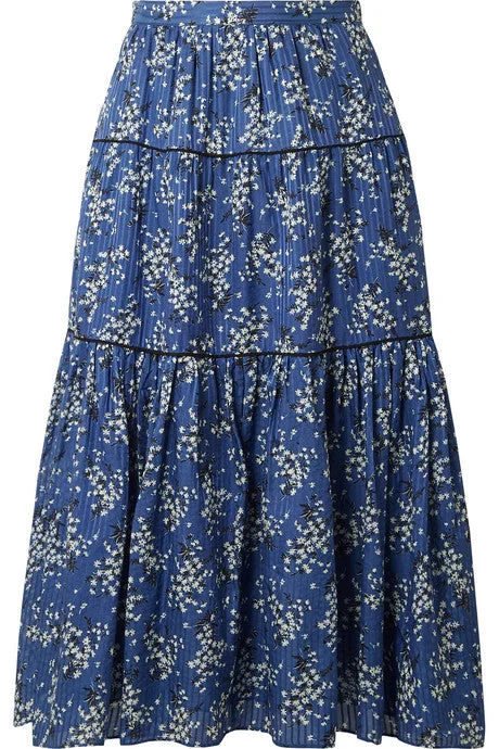 Auveline floral-print cotton and silk-blend midi skirt