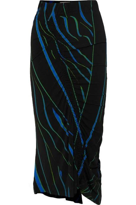 Tracy ruched printed stretch-crepe midi skirt