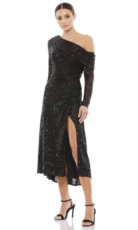 Ieena Duggal - 26551I Draped Long Sleeve Sequined Dress