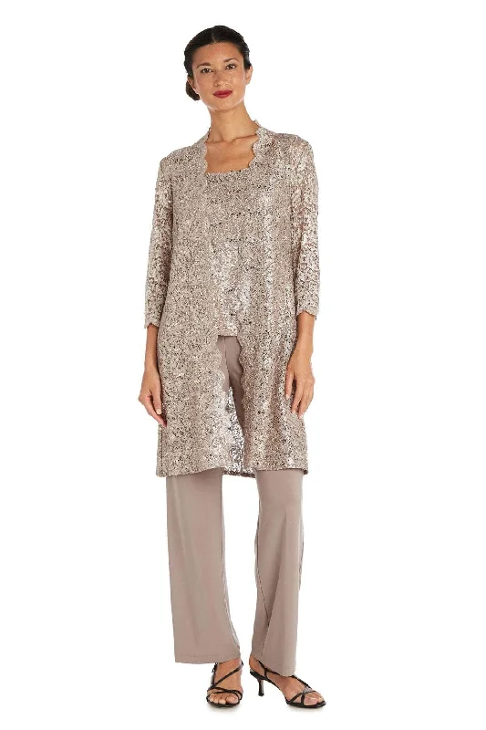 R&M Richards 1993p - Scoop Metallic Lace Pantsuit with Jacket