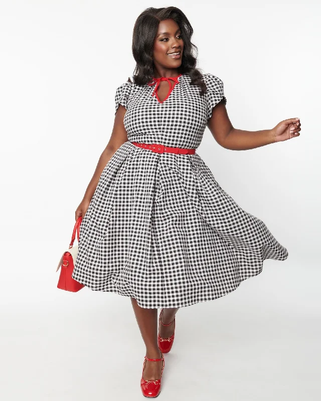 Unique Vintage Plus Size Black & Ivory Gingham Dahlia Swing Dress | Black & Ivory Gingham