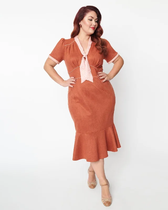 Unique Vintage Plus Size Rust Orange Holloway Wiggle Dress | Rust Orange