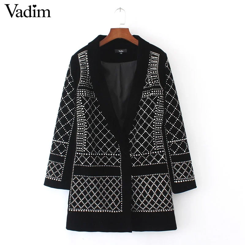 Fashion Sexy Geometric Pattern Rhinestone Notcjed Collar long-sleeved bodycon tight Blazer ZC071